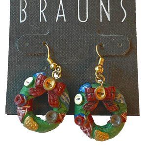 Vintage Braun's Rustic Wreath Earrings - NEW on Card